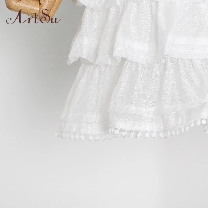 

ArrSu Sexy Lace Puff Sleeve Mini A-Line Dress Long Sleeve Women Deep V Neck Ruffle Robe Hollow Out Party Dresses Vestidos