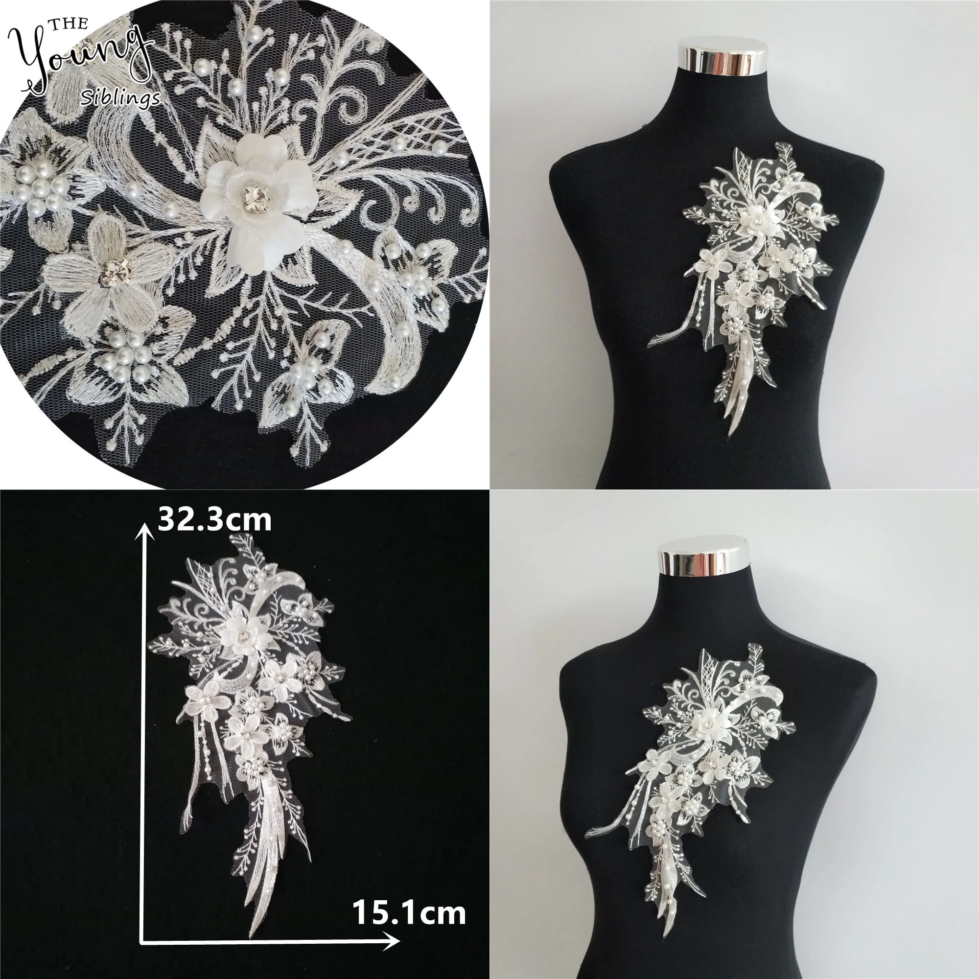 White embroidery lace garment decoration ABS pearl rhinestone 3D three-dimensional flower sewing DIY craft supplies accessories | Дом и сад