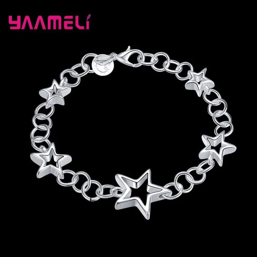 

Wholesale 925 Sterling Silver Fashion Female Jewelry Five-point Stars Bracelets For Women Girls Trendy Bangle Free Shipping