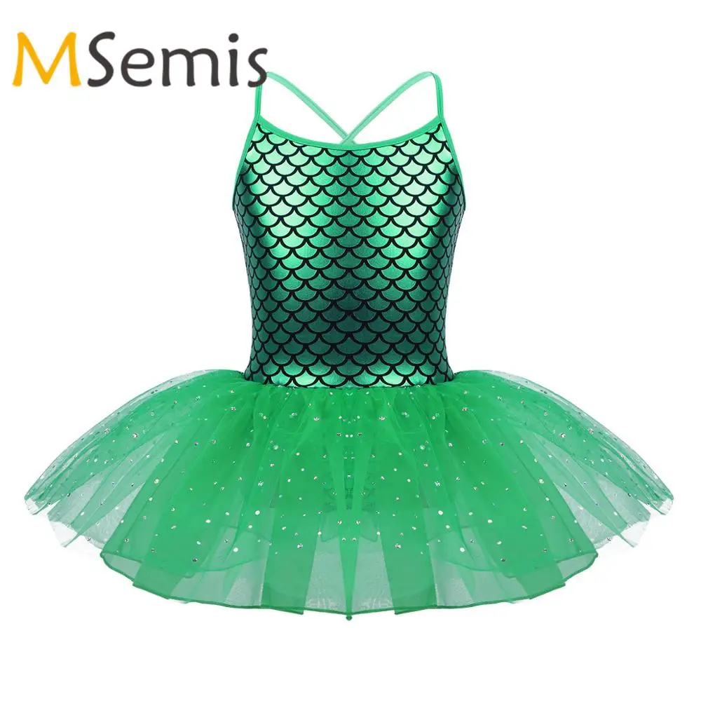 Детский блестящий костюм Русалочки для девочек Платье-пачка с бретельками на