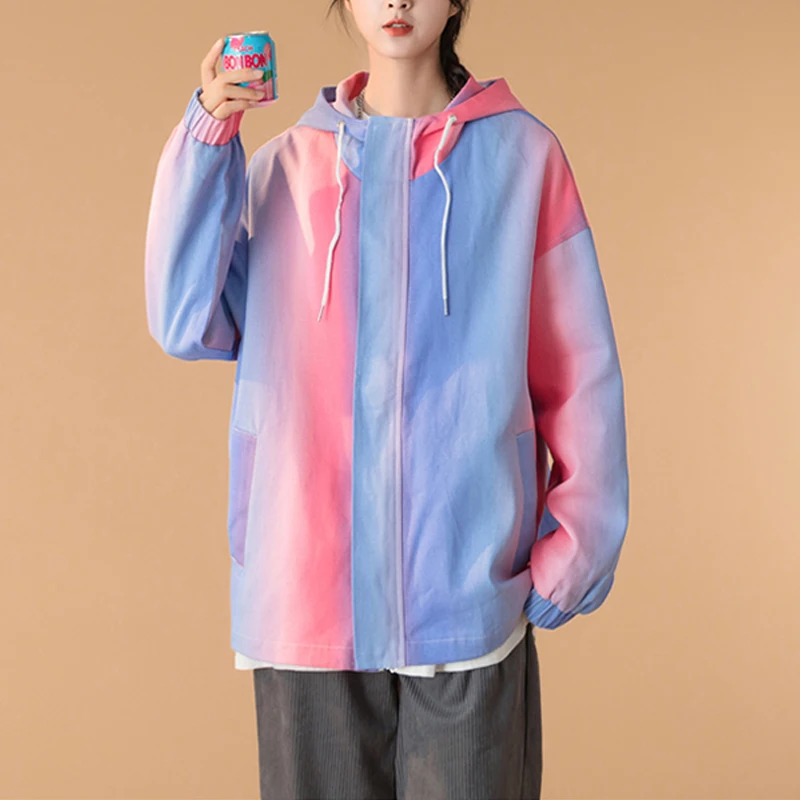 

Women's Hooded Jackets Spring Autumn Colorful Causal Windbreaker Women Basic Jackets Coats Zipper Jackets Famale