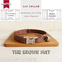 muttco retailing self designed fashion handmade engraved metal buckle cat collar like gentleman the brown suit 2 sizes ucc039