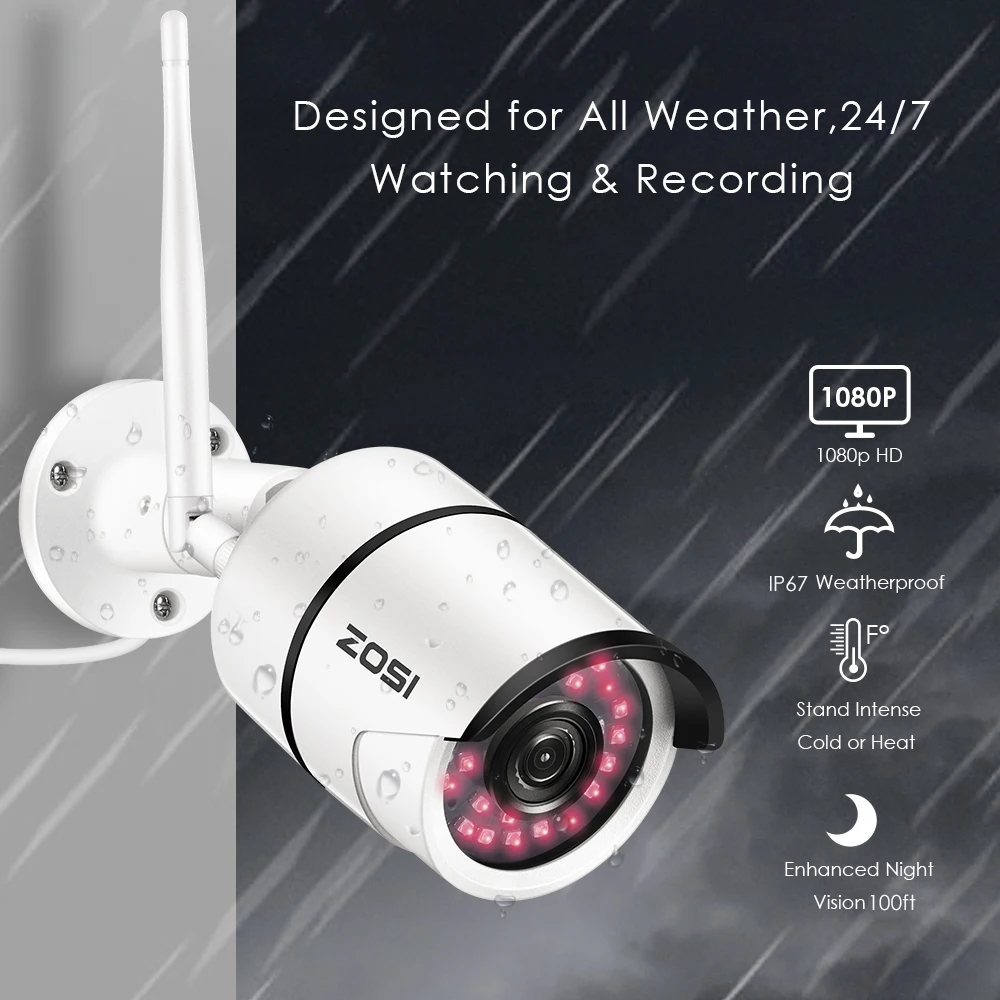 ZOSI WiFi уличная IP камера 1080p HD Водонепроницаемая 2.0MP беспроводная камера безопасности металлическая TF карта Запись P2P видео наблюдение