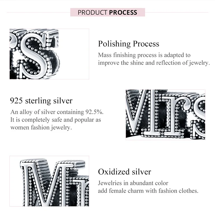 

MS letter enamel beads Charm Sterling Silver 925 for women jewelry making original Bracelet DIY bijoux