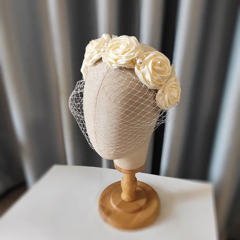 

Bridal Handmade Large Flower veil hair hoop wedding dress headdress