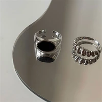s925 silver pure black agate ring for men and women hip hop fashion style finger with cute ring on delicate jewelry hand