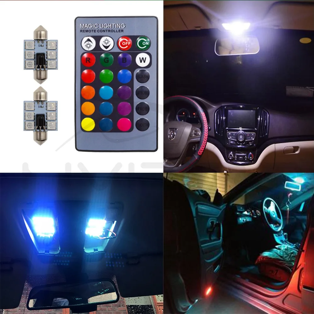 2 шт. RGB светодиодные лампы светильник AC/DC 12V C5w 36 мм 5050 6SMD купол с фестонами Авто
