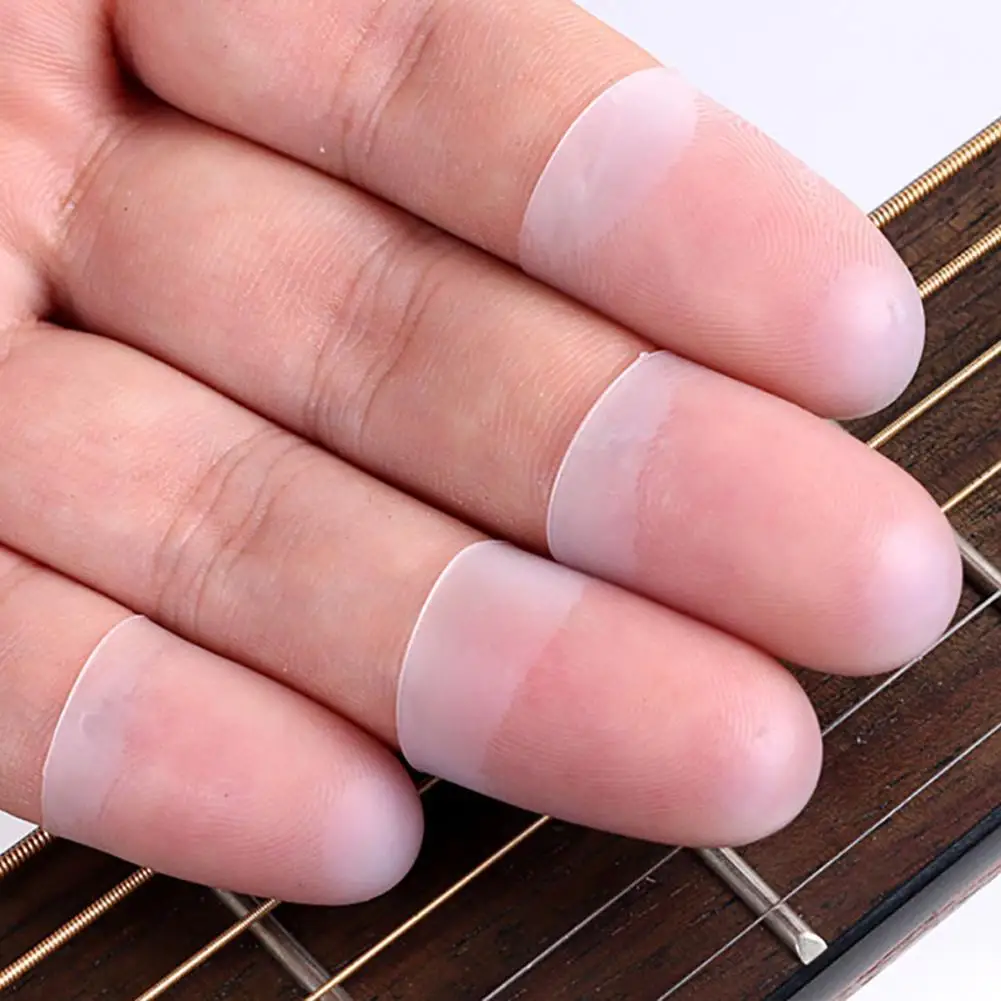 4 stücke ultra dünne gitarre fingertip protektoren silikon finger guards gitarre finger abdeckung für ukulele elektrische gitarre 4 gr
