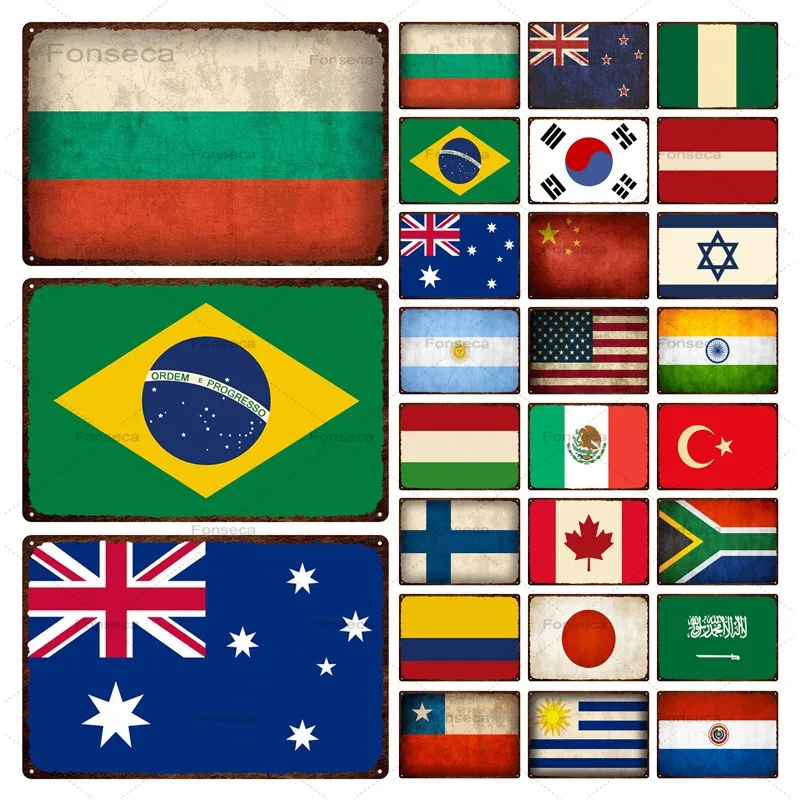 

Country Flags Metal Sign Vintage Tin Sign Decorative Plaque Home Decor Living Room Wall Artwork Pub Decor Iron Painting 20x30cm
