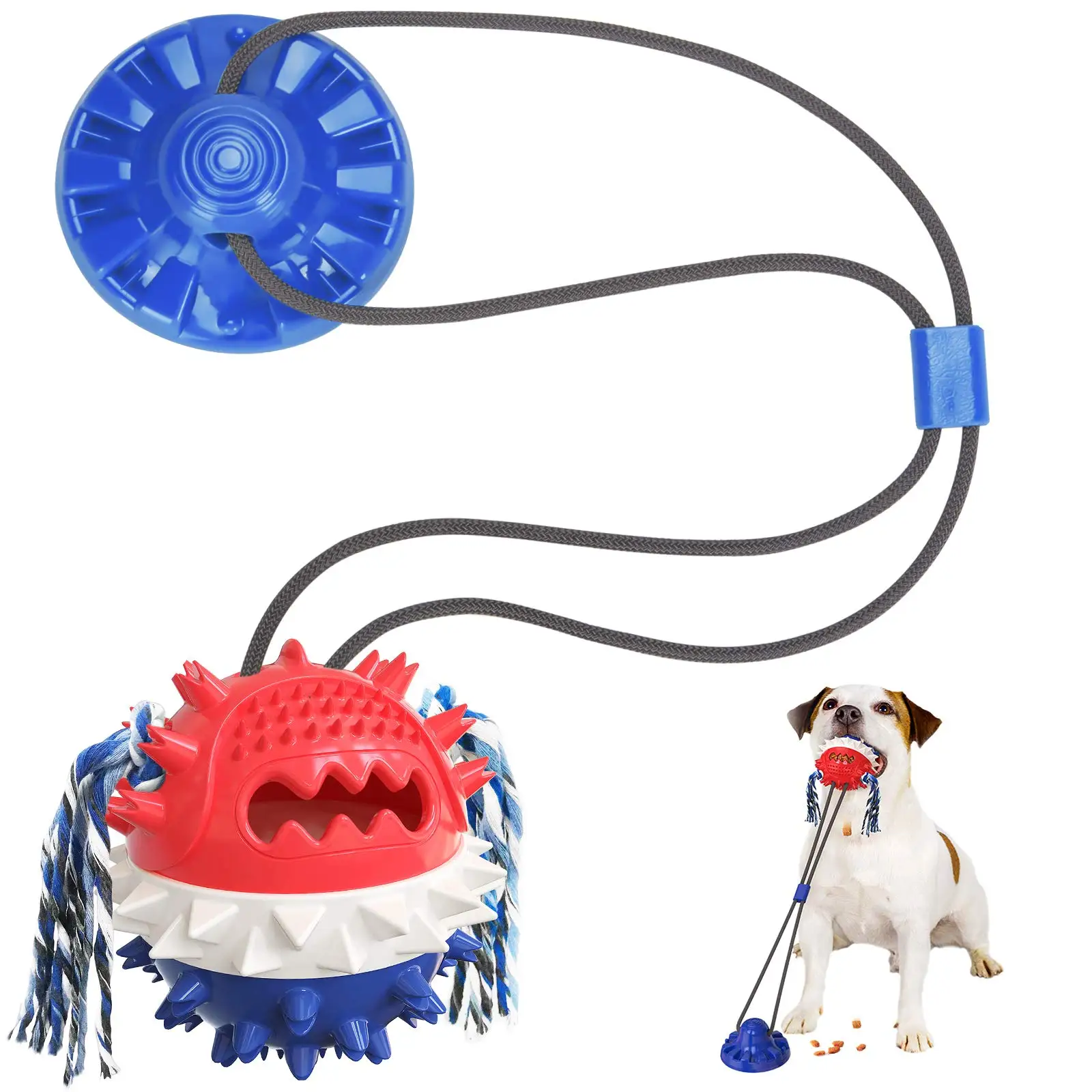 

Dog Chew Rope Toy Tug of War Game Ball Suction Cup Toy For Dog Tooth Cleaning Molar Multifunctional Interactive Training Toy