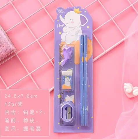 elephant 1 Набор Kawaii Мультфильм Единорог кролик HB деревянные карандаши для детей эскиз исследования карандаши с линейкой ластик Ручка точилка подарочный набор - Цвет: elephant