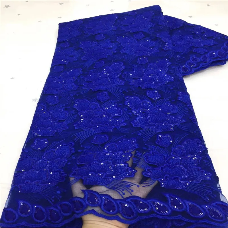 

Royal blue High Quality African Sequins Lace Fabric French Net Embroidery Tulle Lace Fabric For Nigerian Wedding Party Dres