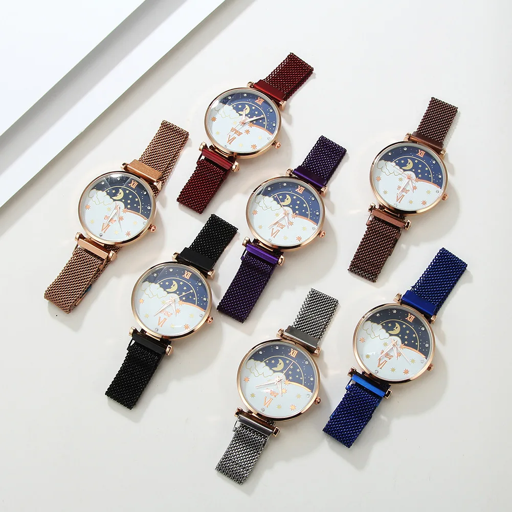 

100pcs / lot fashion casual women's watch new fashion Sun Moon Star inlaid diamond watch women's Milan Watch