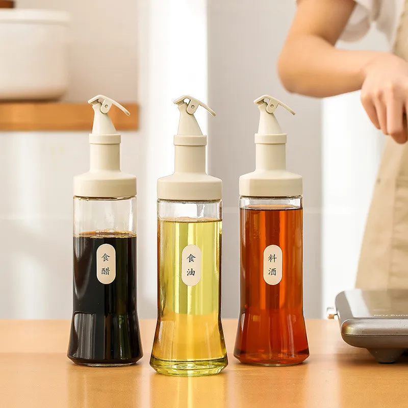 

500ml Glass Oil Bottle with Dispenser Soy Sauce Vinegar Olive Oil Sprayer Drip ABS Lock Sauce Boat Bottle for Seasoning Kitchen