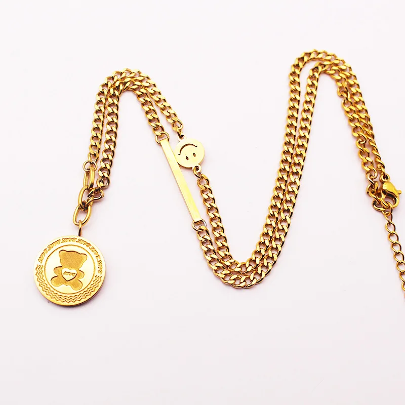 

Simple Bear Cold Wind Titanium Steel Collarbone Chain European And American Bear Love Gold Pendant Necklace For Women Girls