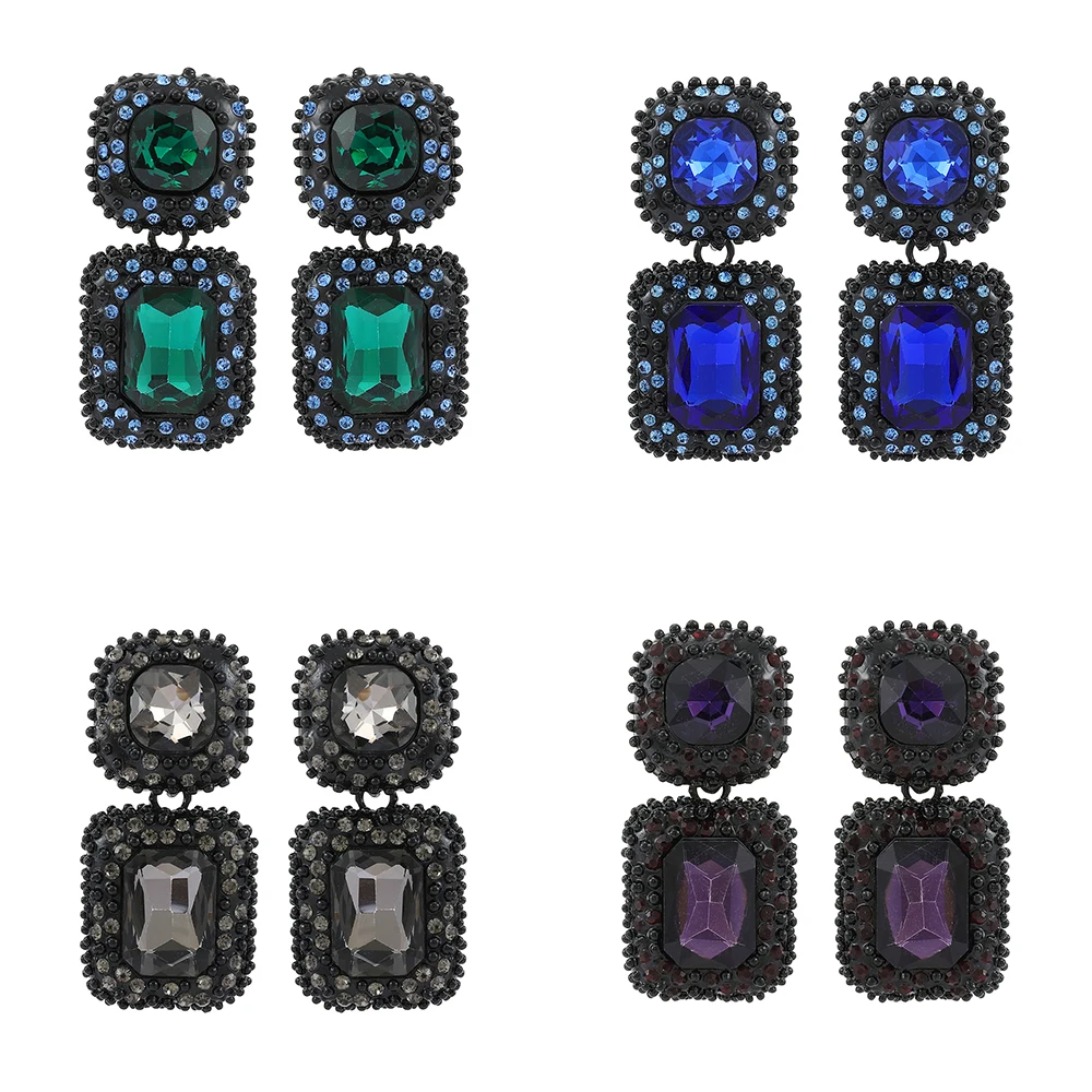 

Ztech Big Square Metal Rhinestone 5 Color Classic Style Vintage Dangle Earrings For Women Gilr Holiday Accessories High-Quality