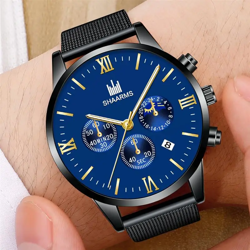 Роскошные популярные мужские модные часы с украшением в виде фазы Луны ультра