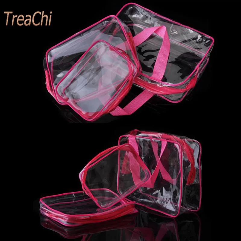 Многофункциональная сумка для хранения из ПВХ прозрачная макияжа набор трех