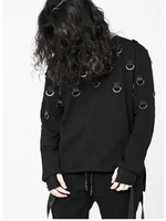 mens new dark korean version of hip hop rock street dark personality pull loop design male long sleeve t shirt