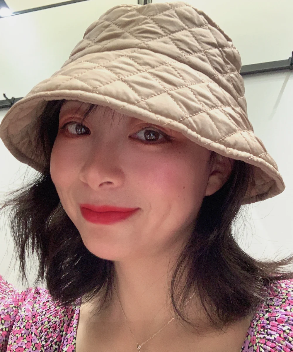 Plaid fisherman hat Autumn winter Japanese double-faced lady retro warm Korean version of fashion show face small basin | Аксессуары для