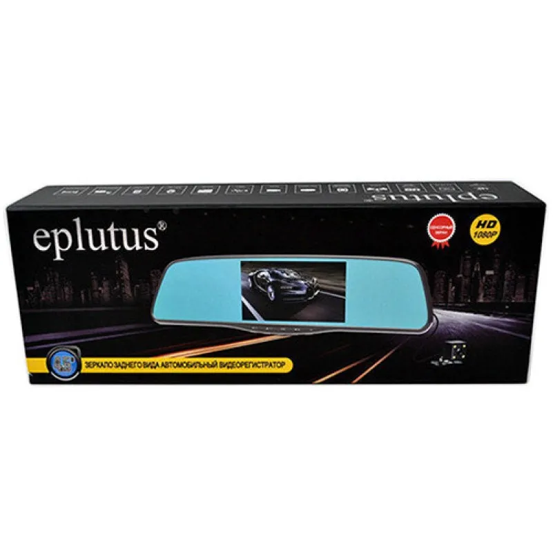 Автомобильный видеорегистратор зеркало с 2 мя камерами и сенсорным экраном Eplutus