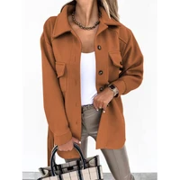 autumn solid color woolen coat new womens long sleeved lapel single breasted woolen coat female temperament mid length coat