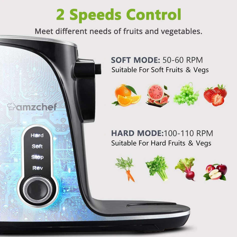 Соковыжималка AMZCHEF Slow GM3001 2 скорости 500 мл светодиодный дисплей | Бытовая техника