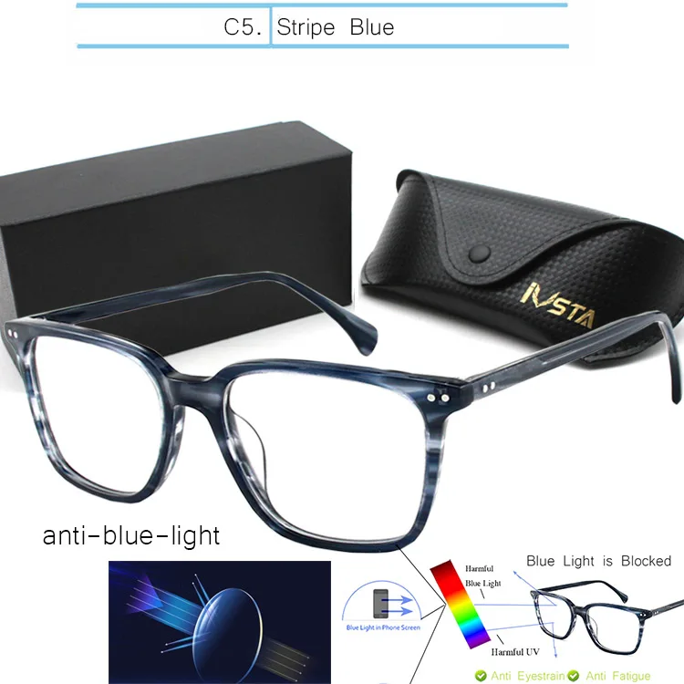IVSTA квадратные очки с диоптриями компьютер мужские оправы acetate OV 5031» Джонни Деппом с защитой от синего света NDG Близорукость Оптические очки - Цвет оправы: Strip-anti blue rays
