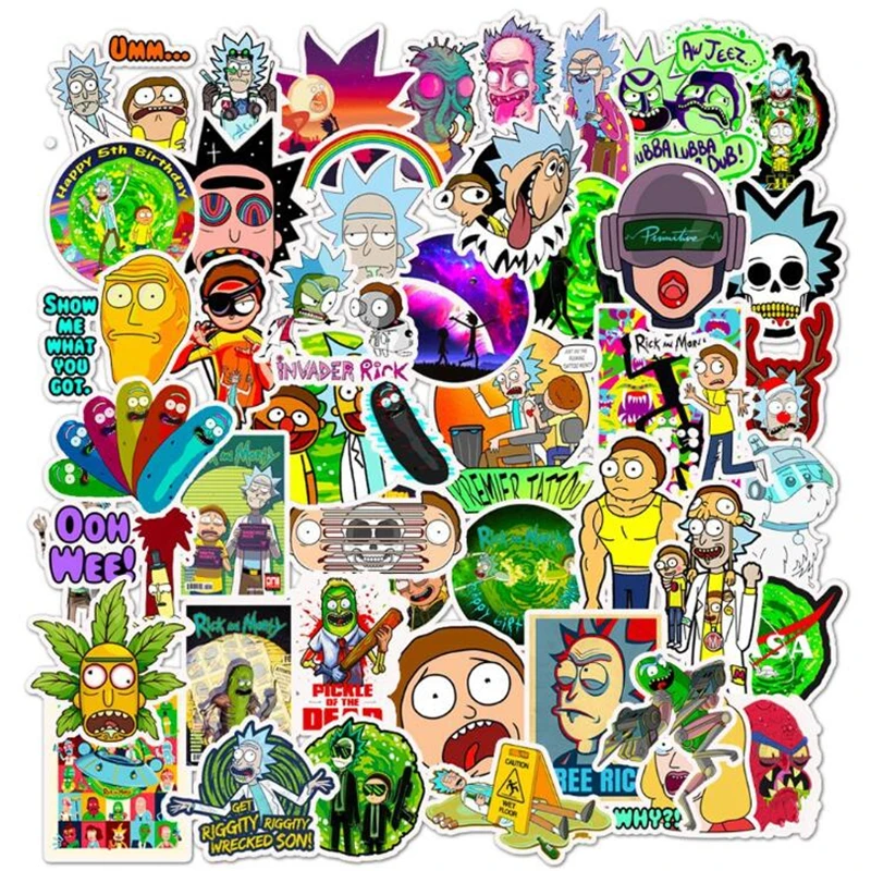 

50pcs Cartoon Rick and Motry Sticker Waterproof for Laptop Skateboard Suitcase Guitar Furniture Decal DIY Toy Sticker