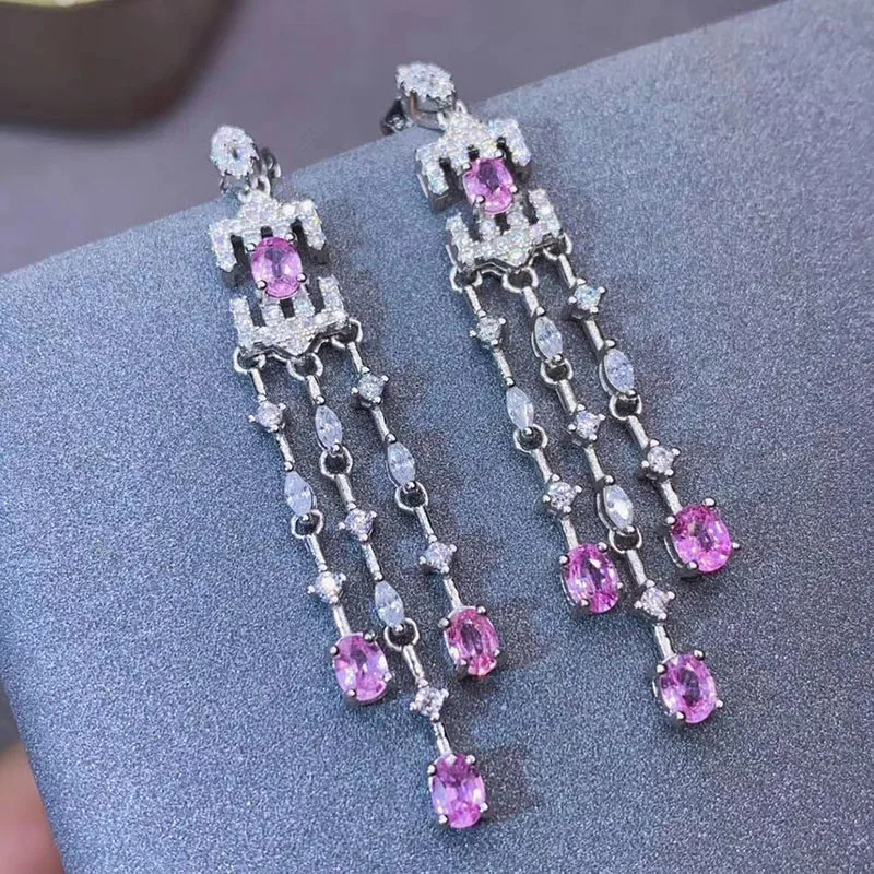 

Elegant Pink Sapphire Drop Earrings for Women Anniversary 3x4mm Fine Jewelry High Quality with Certificate S925 Sterling Silver