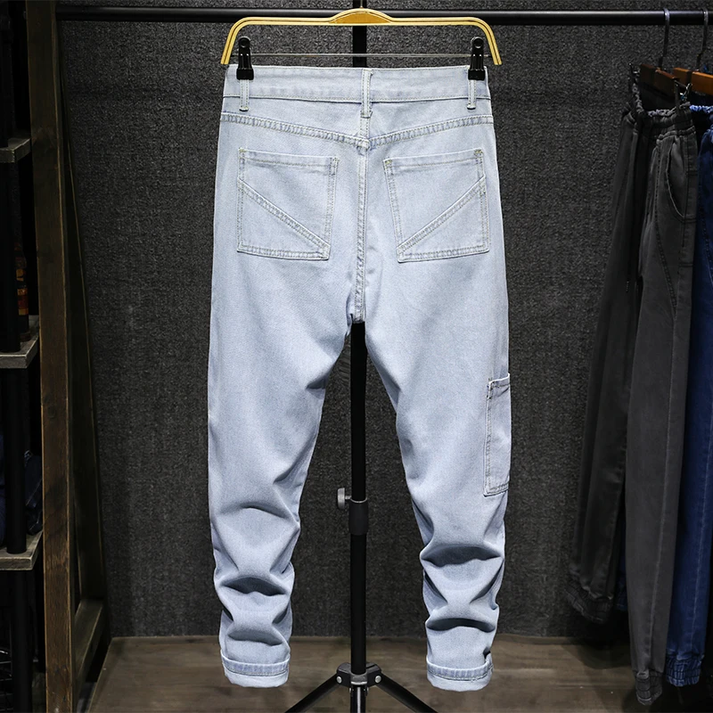 Мужские Винтажные однотонные свободные джинсовые брюки с несколькими карманами