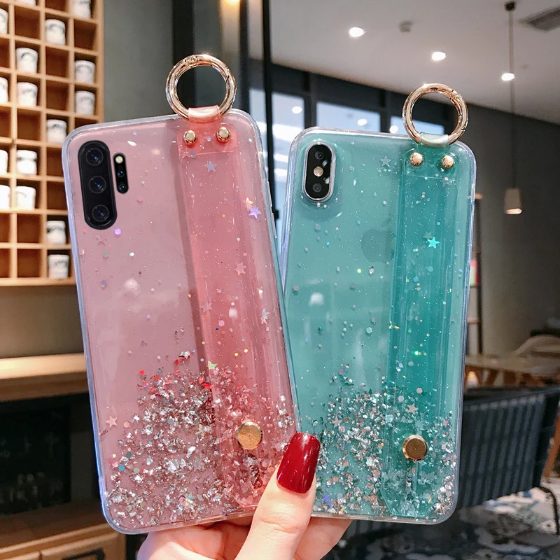 Для Samsung Galaxy S8 S9 S10 Plus E блестящий Звездный наручный ремешок чехол для Note 10 Pro