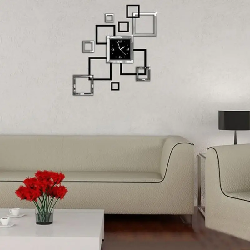 

3D стерео часы квадратное зеркало стикер на стену Съемная наклейка художественная роспись домашний декор