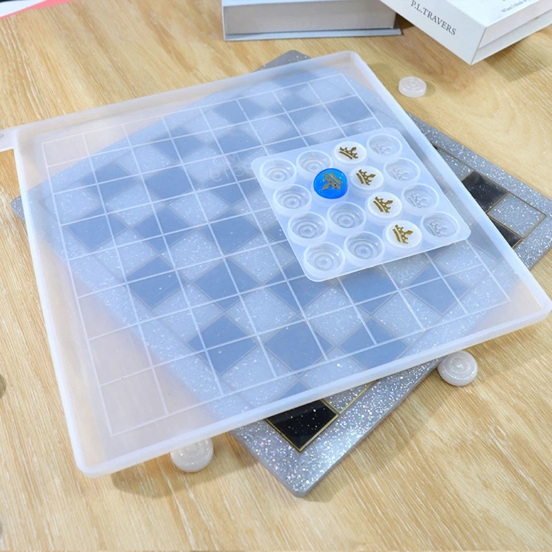 

2Pc DIY Checker Resin Mold Set International Chess Resin Mold Chess Pieces Chess Board Epoxy Resin Casting Silicone Mold