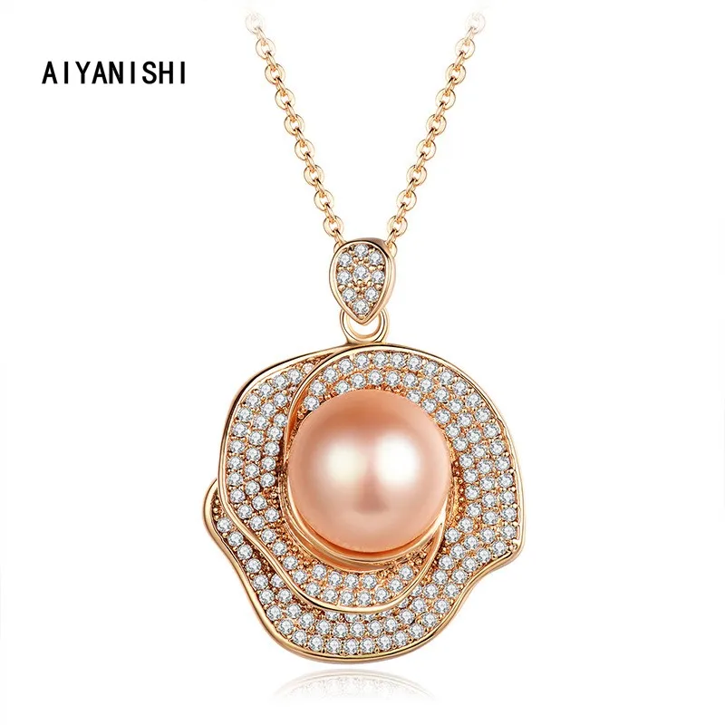 

AIYANISHI 18K Gold Filled Natural Freshwater Pearl Necklaces Charm Flower Necklaces Jewelry Freshwater Mom Gift Pearl Necklaces