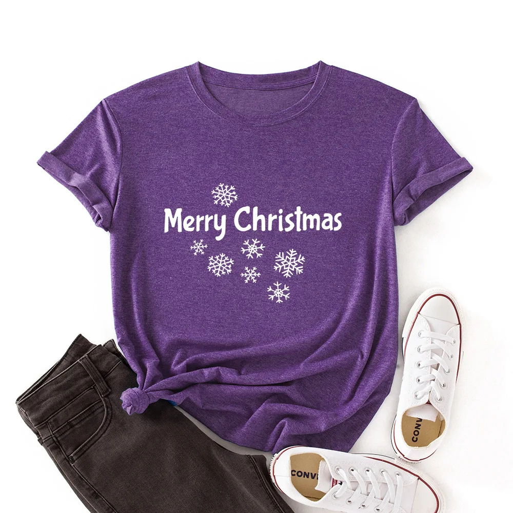 

Christmas Snowflakes Woman Short Sleeve Colored Graphic Tees Summer T-Shirt Female Tops Shirts for Women Christmas Top