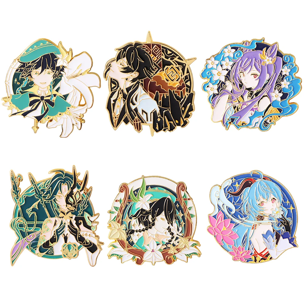 

Game Genshin Impact Pins Brooch Anime Figure Venti Keqing Xiao Ganyu Badge Brooches Metal Lapel Pins Jewelry Souvenir Gift