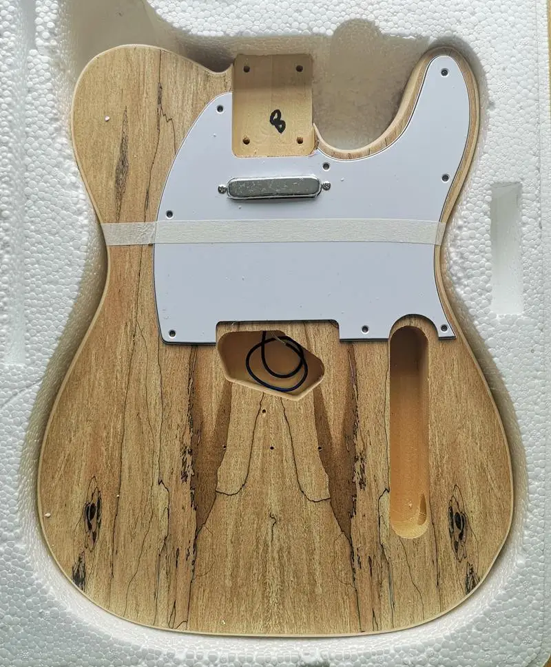 TL стиль электрогитара DIY Kit Spalted клен шпон бас дерево тело жесткий клен шеи палисандр гриф набор