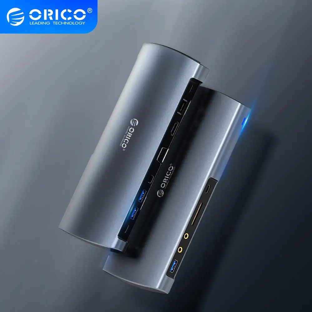 Алюминиевый usb концентратор ORICO type C для HDMI/VGA/MiniDP/USB3.0/картридер/RJ45/PD/адаптер