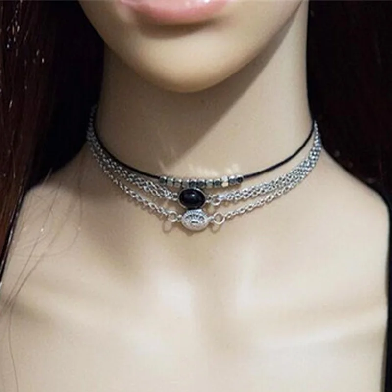 Летняя мода капли воды многослойное украшение на шею в 3 слоя Круглый Кожа