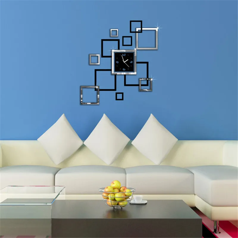 Зеркальные настенные часы 3D сделай сам современный дизайн квадратная форма с