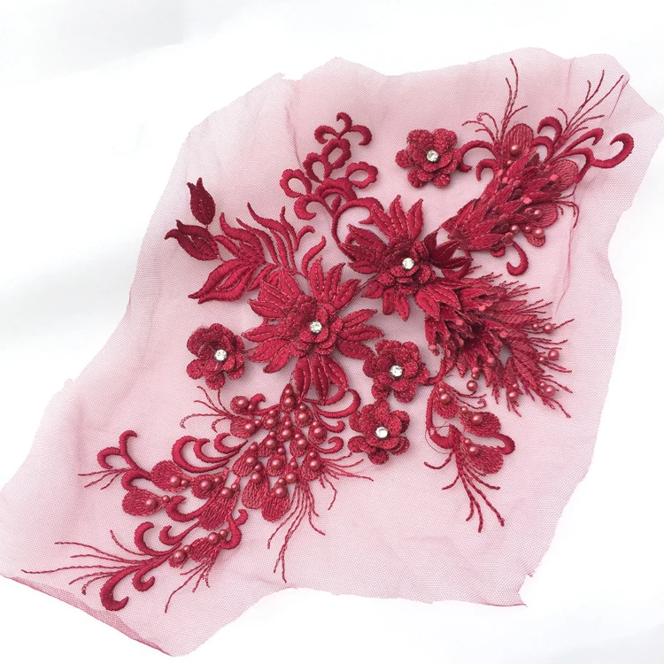 Кружевная ткань с 3D цветами бусинами аппликация Цветочная вышивка нашивки для