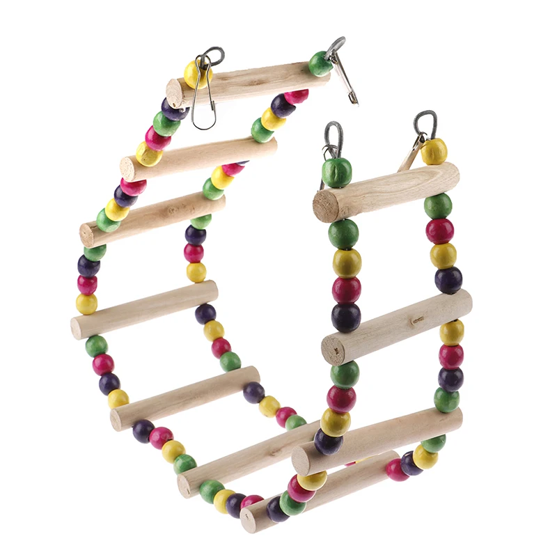 

1 Pc Birds Pets Parrots 10 Ladders Climbing Toy Hanging Colorful Balls With Natural Wood With 4 Hooks