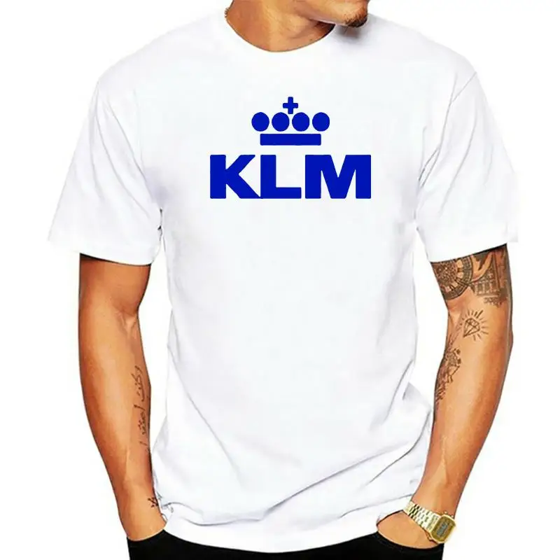 

Голубая футболка с логотипом в стиле ретро от KLM, Голландская королевская авиационная спортивная серая футболка