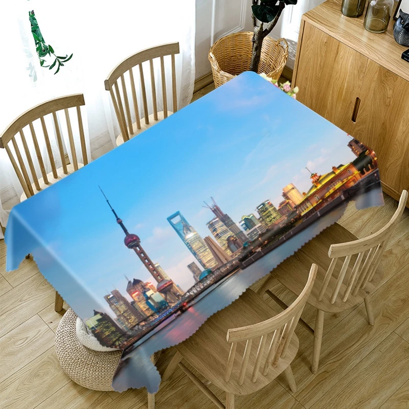 Скатерть прямоугольная/круглая из хлопка с 3d изображением часовой башни здания