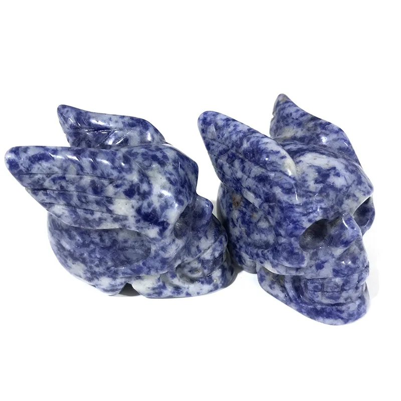 

Natural Blue Dot Stone Crystal Vivid Hand Carving Skull With Wings Beautiful Design Affordable Price For Gifts MY