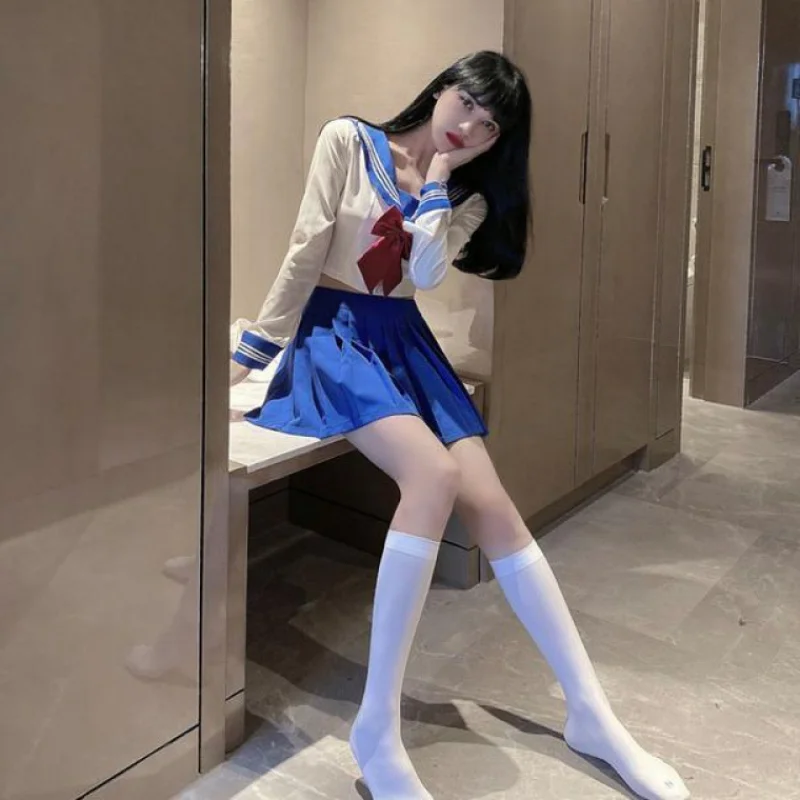

Sleepwear Women Sexy Pajamas Japanese School Uniforms COS Sailor Suit Tops JK Navy Students Clothes for Girl Long Sleeve