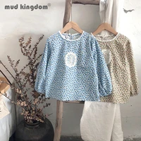 mudkingdom little girl floral blouses vintage long puff sleeve lace o neck loose fit shirts kids spring autumn tops clothing