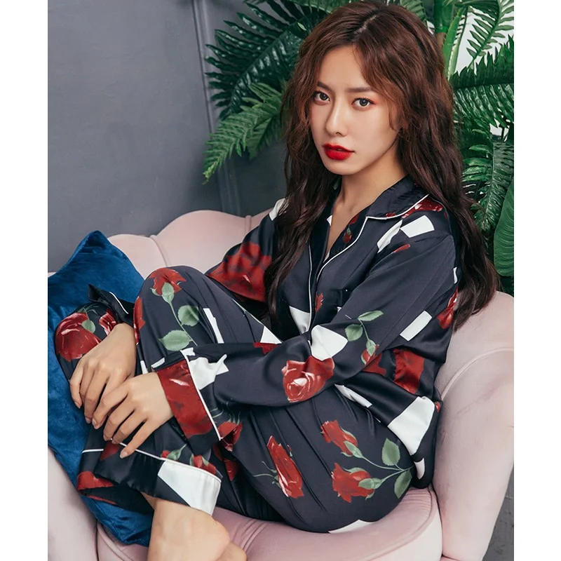 Smmoloa Autumn Winter Long Sleeves Pijama Women Nature Silk Pajamas