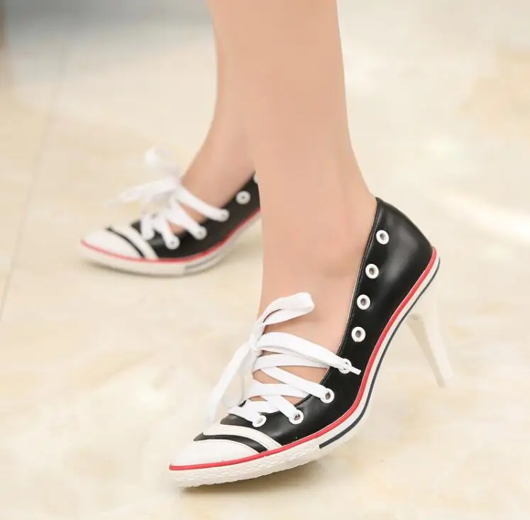 Женские туфли на высоком каблуке лодочки из натуральной кожи с острым носком и